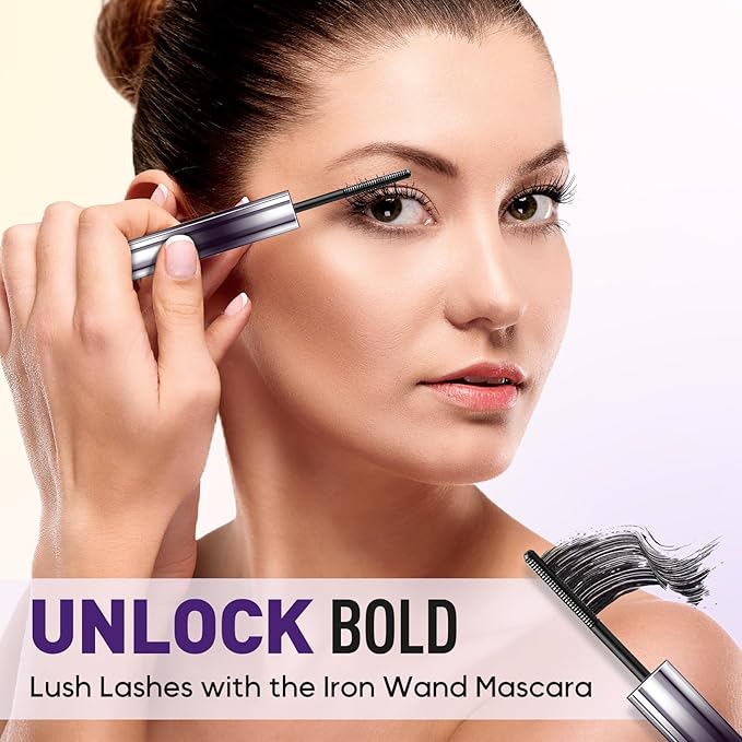Iron Wand Mascara, Metal Wand Mascara Black Washable Metal Mascaras, Waterproof Long-Lasting 3D Curling Eyelash Iron Mascaras with No Flaking (Black+Brown)