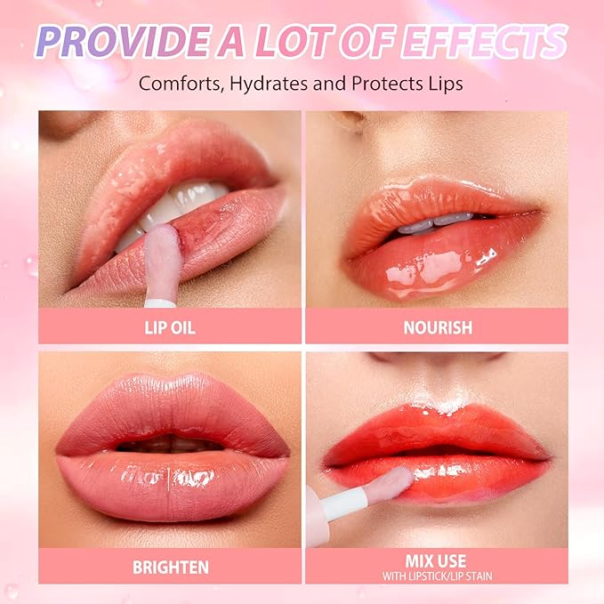 LANGMANNI Moisturizing Lip Oil,No-Sticky Lip Gloss Lip Balm Lip Care,Fruit Flavoured Lip Oil For Dry Lip's Moisturizing Hydrating And Nourishing ((Raspberry))