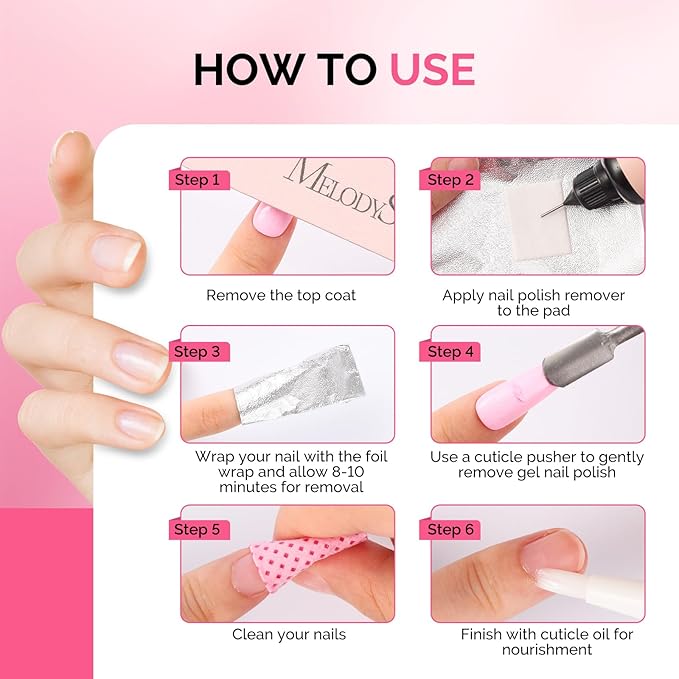 MelodySusie 200PCS Foil Nail Wraps Gel Nail Polish Remover Foil Wraps for Nails, Soak Off Gel Remover with Larger Cotton Pad for Removing Nail Polish at Home