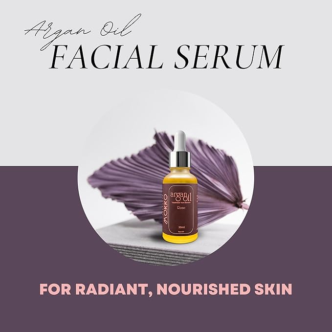 Mokko Argan Face Oil Drops with Rose – 100% Pure Moroccan Argan Oil | Hydrating, Anti-Aging & Brightening Facial Oil for Dry, Sensitive & Acne-Prone Skin – 30ml