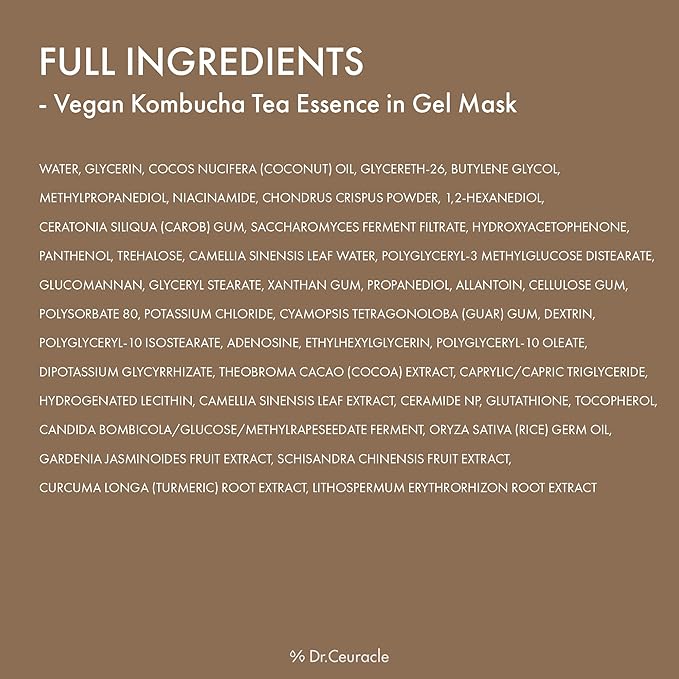leegeehaam Dr.Ceuracle Vegan Kombucha Tea Essence in Gel Mask - Deep Hydrating Hydrogel Jelly Mask for Glass Glow Skin, Korean Skincare Face Mask (4 Counts (Pack of 1))