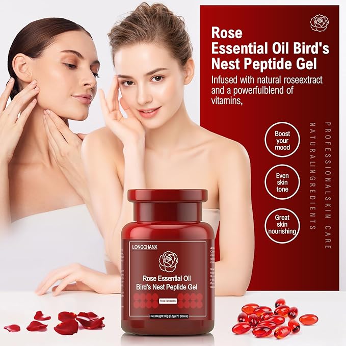 LONGCHANX Rose Essential Oil Gel, Face Oils, Face Moisturizer for Women, Organic Essential Oils for Face, Skin Care 35g(70 Pcs)