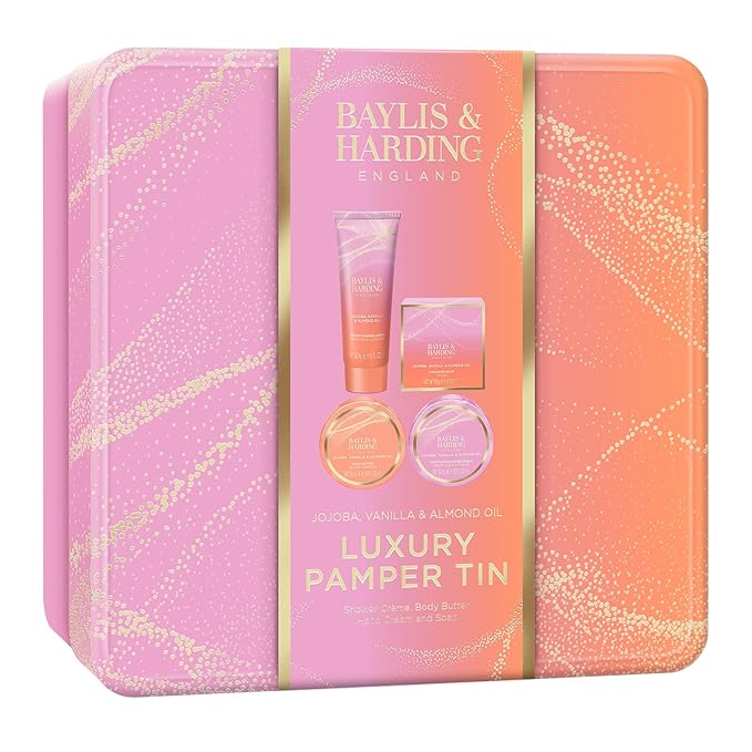 Baylis & Harding Jojoba, Vanilla & Almond Oil Luxury Pamper Tin Gift Set - Vegan Friendly