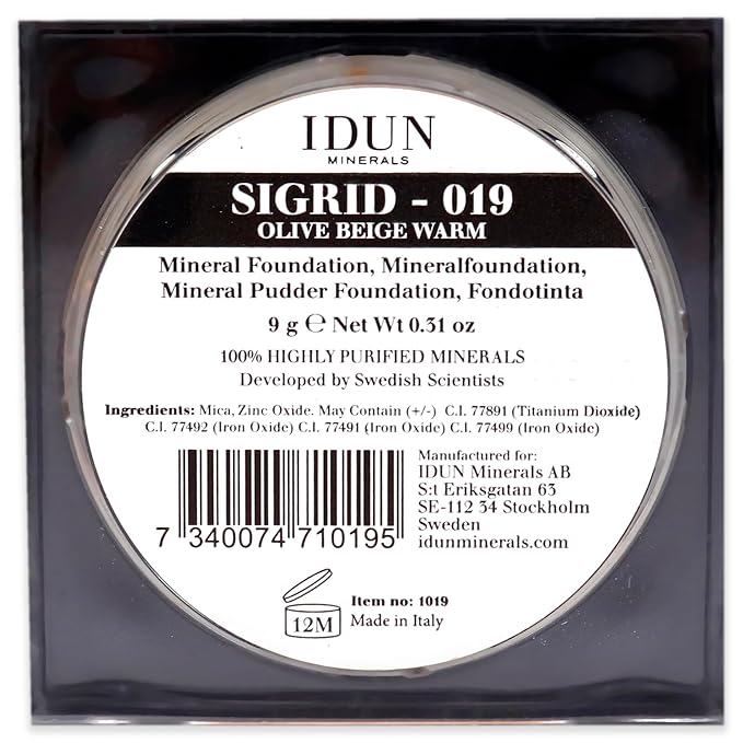 IDUN Minerals Mineral Powder Foundation - Longwear, Lightweight, Smooth Powder Formula - Blurring, Skin-Perfecting Finish - Vegan and Cruelty Free Formula - 019 Sigrid - 0.25 oz