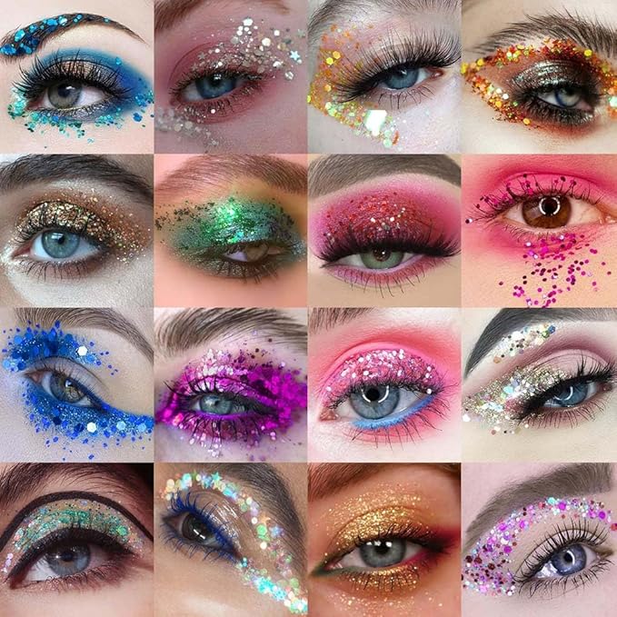 evpct 24 Colors Glitter Eyeshadows Palette Makeup for Women, Black White Pink Green Blue Rainbow Sparkle Neon Metallic Shimmer Shiny Eyeshadow Palette, Body Pressed Eye Shadow Glitter Palette Makeup
