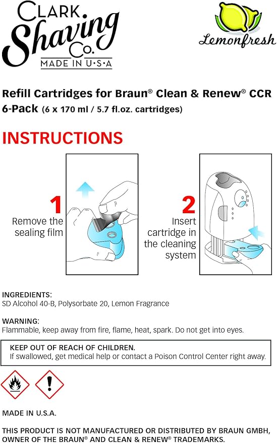 Clark Shaving Co. Refill Cartridges for Braun Clean & Renew CCR (6-Pack)