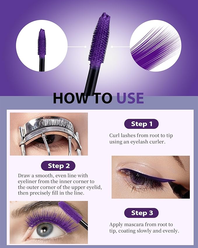 Waterproof White Mascara&Liquid Eyeliner Pen Set,Volumizing Colored 5D Fiber Mascara for Eyelash Volume and Length Máscara,Longlasting Smudgeproof Matte Color Eye Liner Pencil Women Party Stage Use