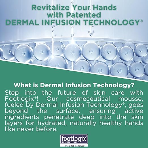 Footlogix Hydrating Hand Mousse with Dermal Infusion Technology® | Deep Hydration for Dry Hands | Urea-Enriched Formula | Fast-Absorbing | 4.23 ozl/119.9 g/125 ml