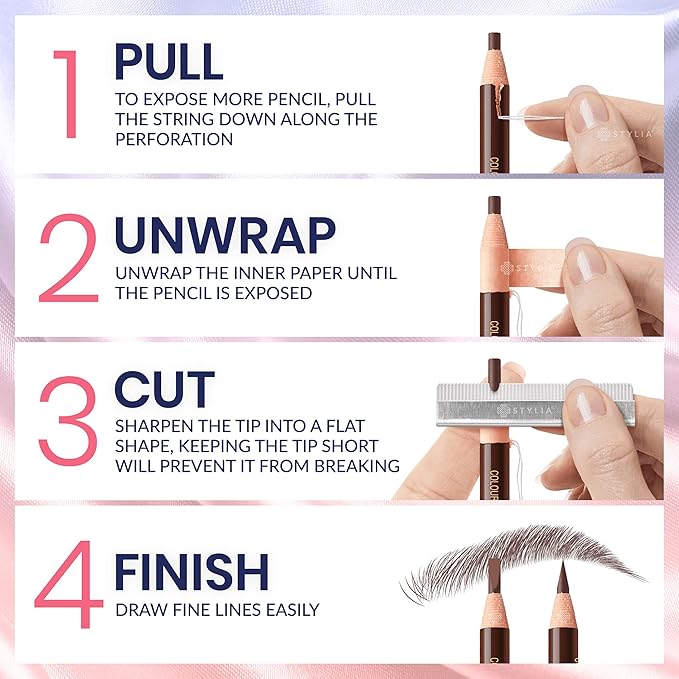 Stylia Waterproof Eyebrow Pencils For Women – Long-Lasting Microblading Supplies Brow Pencil, Perfect for Eyebrow Shaper, Filling & Defining Natural-Looking Brow - (12PC in 5 Colors)