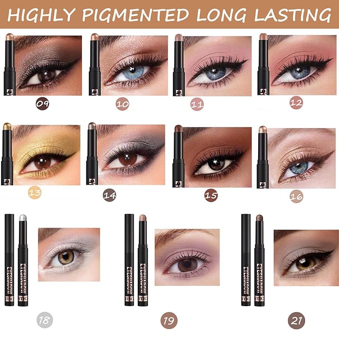 Neutral Gray Brown Matte Eyeshadow stick, Cream Eyeshadow Pencil Makeup, High Pigmented Crease-proof Eye Shadow Brightener stick, Hypoallergenic Waterproof Long Lasting Eye Highlighter Stick (21#)