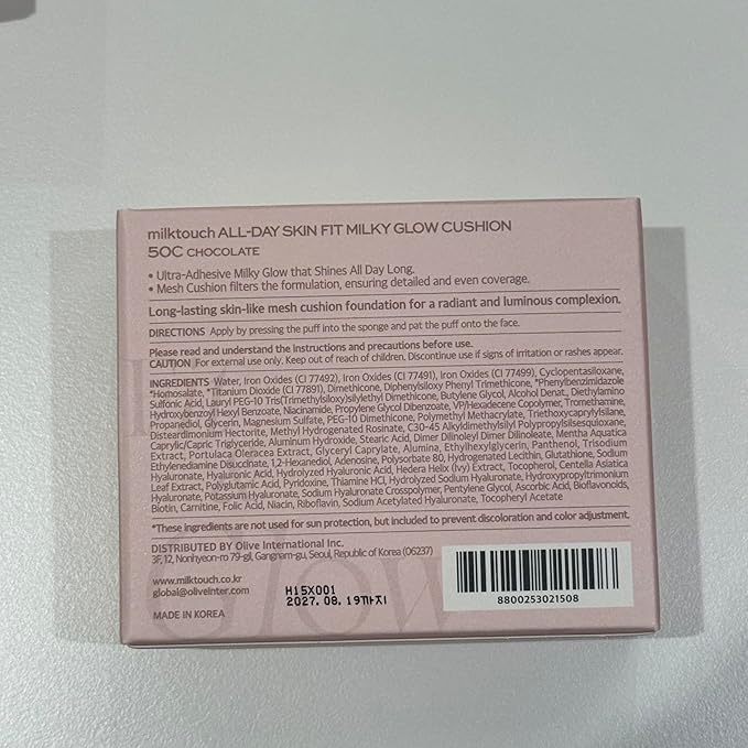 milktouch Cushion Foundation, 24H Flawless Skin, Radiant Shine, No Oxidation, Long-Lasting, Non-Creasing, 60% Hydrating Skincare Infused Korean, Stocking Stuffers, Christmas Gifts (50C Chocolate)