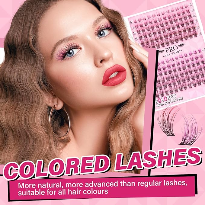 144 Pcs Colored Hollywood Lashes 8-18 Mixed Colored Lash Extension Individuals 2 Colors Pink+Purple Lash Extensions Super Thin Band And Reusable Soft & Comfortable (Pink + Purple,D-8-18mix)