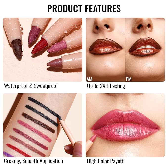 Oulac Lipstick & Lipliner Set 3PCS High Impact Lipcolor with Moisturizing Formula, Vegan Beauty, Full-Coverage Lip Color, Gift Lipstick for Women, LL03+PG07+PG11