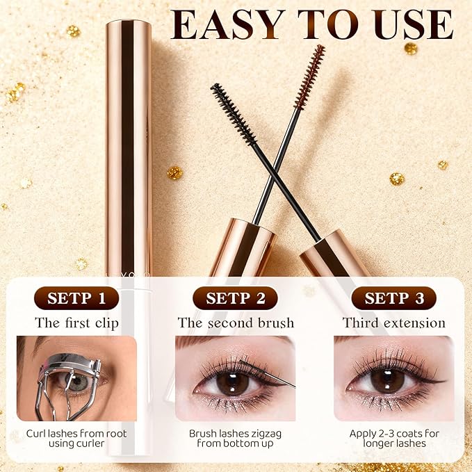Brown Mascara - Ultra-Fine Lengthening Waterproof Quick-Dry Mascara, Ultimate Length Volumizing Lashes, for Tiny and Lower Eyelashes & Older Women, Waterproof, Smudge-Proof, Clump-Proof