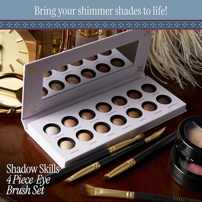 LAURA GELLER NEW YORK The Delectables Soho Shimmers Eyeshadow Palette - Includes 14 Shimmer-Finish Baked Eyeshadows in Stunning Neutral Shades - Long-Lasting High-Shine Eyeshadows for Everyday