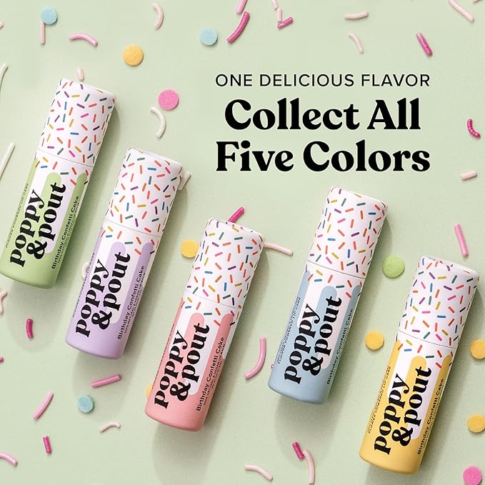 Poppy & Pout Birthday Cake Jumbo Lip Balm | All Natural Lip Balms & Moisturizers | Hydrates with Beeswax, Vitamin E, Organic Coconut Oil | Cruelty-Free | Lip Balm in Recyclable Cardboard Tube (Green)