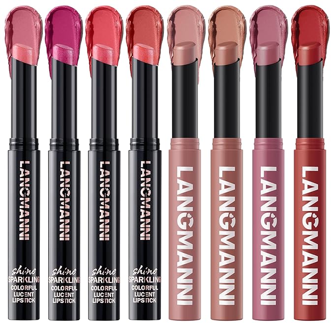 Jolilab 8Pcs Glitter Lip Kit - Velvet Matte & Nude Matte Lipstick + Glitter Lip Gloss/Glitter Lipstick High Pigmented Long-Lasting Waterproof Beauty Cosmetics Gift for Women Girls(SET E)