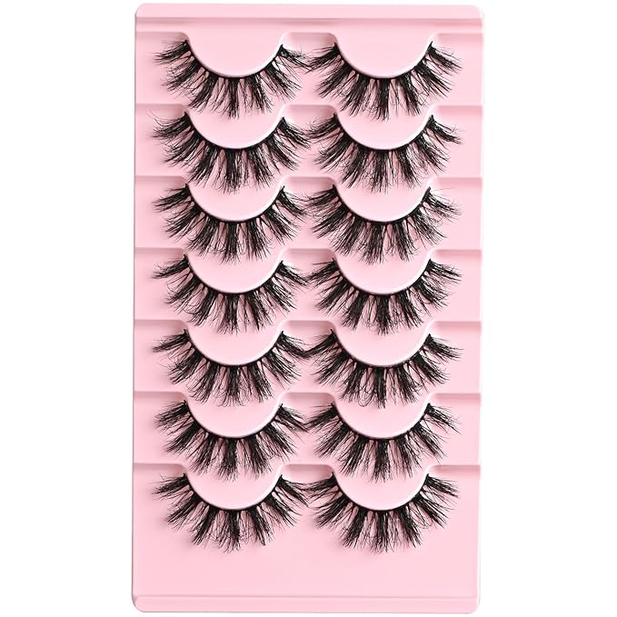 FARRED Fluffy Lashes Natural Eyelashes Short Wispy Eye Lash Strips 7 Pairs Separated Volume Eyelash Pack 16mm Dramatic Wispies Fake Strip Lashes Clusters Cat Eye Pestañas Spiky Look (A17 | 9-16MM)