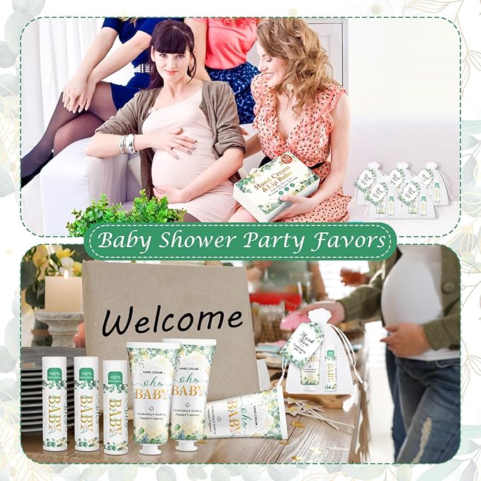 VESPRO 50 Pack Hand Cream Bulk and Lip Balm Bulk Gifts Sets, Baby Shower Favors and Bridal Shower Favors for Guests with Thank You Card and Organza Gift Bags, Thank You Gifts for Women (Oh Baby)