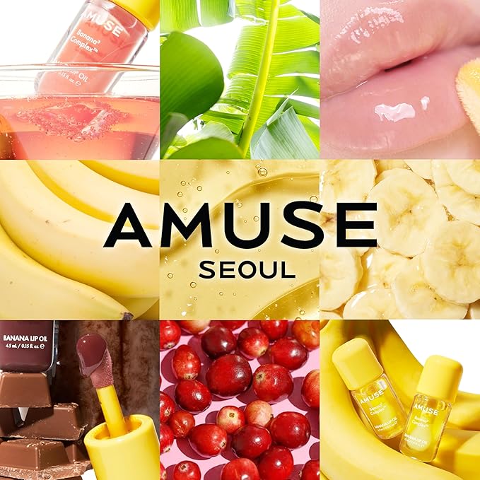 Amuse Seoul Banana Lip Oil (04 Juicy Peach) – Skincare-Infused Hydrating Vegan Lip Oil, Banana-Scented, Lightweight Non-Sticky Glossy Finish, with Peptide & Rice-Based PDRN