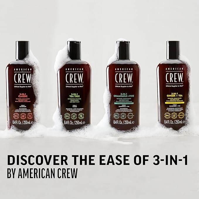 AMERICAN CREW 3-in-1 Chamomile & Pine, Shampoo, Conditioner & Body Wash for Men, Hair Care Gift for Him, Calming and Relaxing Fragrance, 8.4 fl oz