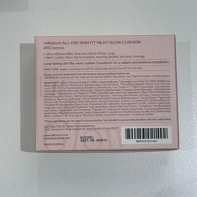 milktouch Cushion Foundation, 24H Flawless Skin, Radiant Shine, No Oxidation, Long-Lasting, Non-Creasing, 60% Hydrating Skincare Infused Korean, Stocking Stuffers, Christmas Gifts (41C Mocha)