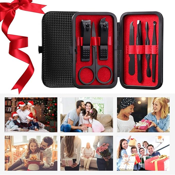 KV.YSHQLNE Manicure Set Pedicure Kit Womens Nail Clippers Set 32 in 1 Professional Grooming Care Tools Nail Kit Including Facial, Fingernails and Toenails Care with Travel Case Women (Red_7 Pieces)