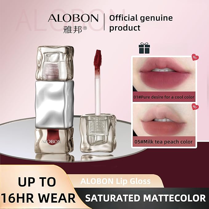 ALOBON Cream Lip Gloss Lipstick, Long-Lasting Color Development Cranberry Red Anti-Smudge Matte Lipstick (01 Pure desire for cold color)