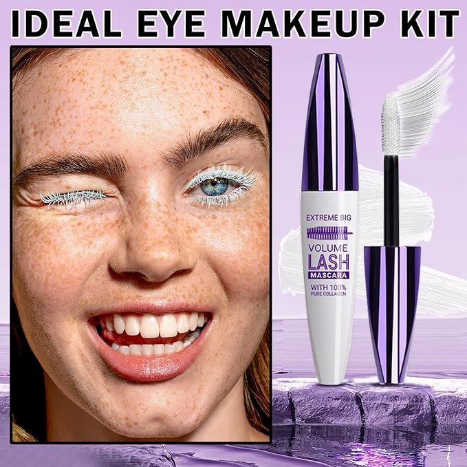 White Mascara for Eyelashes,5D Colored Mascara Volume and Length Waterproof,Natural Curling for Women Eye Makeup