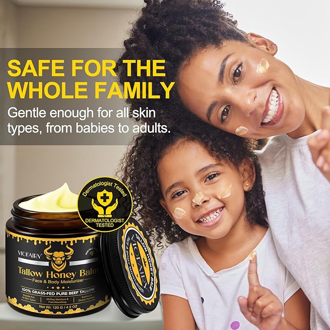 Beef Tallow for skin, Beef Tallow, Hydrating Tallow Balm with Raw Honey and Beeswax, Grass-Fed Beef Tallow & Raw Wild Honey Blend, Body & Face Moisturizer, Natural Formula