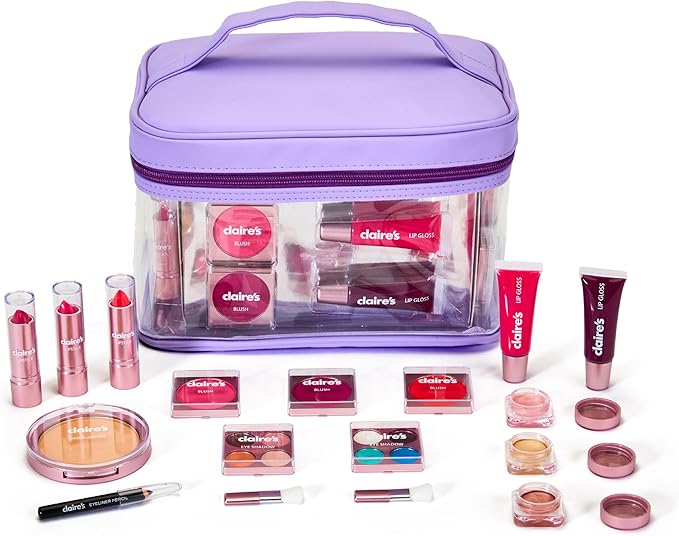 Claire's Ultimate Makeup Kit, 18-Piece Real Cosmetic Set, Makeup for Kids 8-12, Girl Toys & Beauty Activity Gift with Lip Gloss, Lipstick, Eyeshadow, Eyeliner, Blush, Highlighter & Carry Case