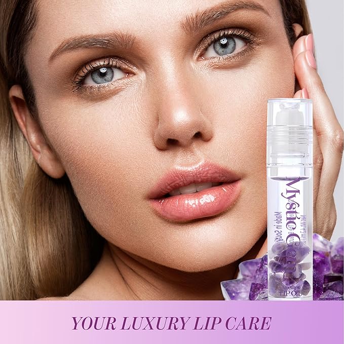 The Beauty Spy Mystic Gemstone Lip Oil, Moisturizing & Hydrating Lip Gloss - Non Sticky, Plumping Lip Oil for Dry Lips (Amethyst)