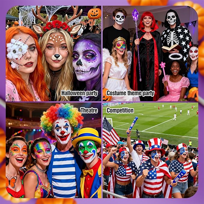 Purple Face Paint -Water Based Non-Toxic Highly Pigmented Body Painting for Fantasy Creature Halloween SFX Cosplay, Full Coverage Washable Paint for Costume Party Stage Performance