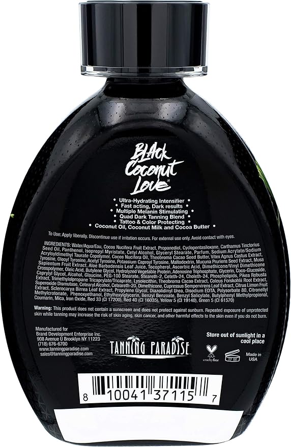Tanning Paradise Black Coconut Love Tanning Lotion | Coconut Oil | Age-Defying | Tattoo Protecting Formula | Ultra Hydrating Dark Tanning Lotion, 13.5oz