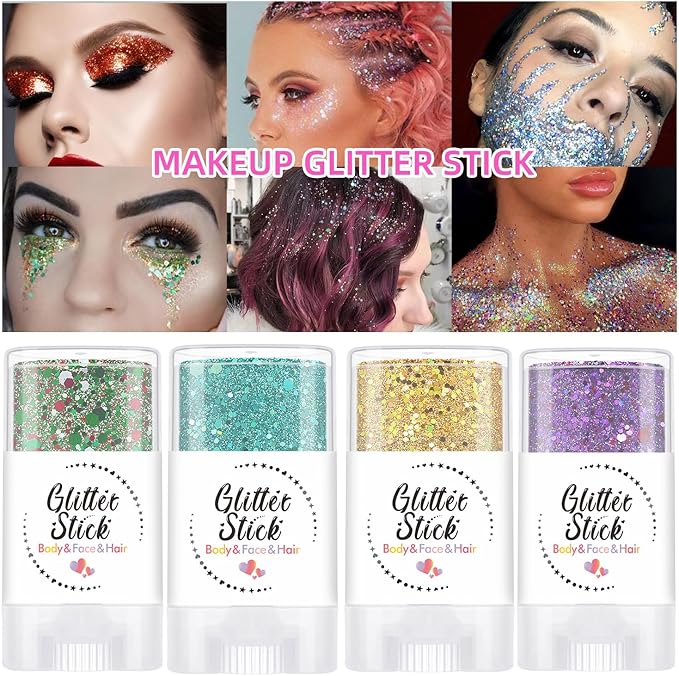 Body Glitter Stick, Holographic Sequins Face Glitter Makeup Neon Outfit Festival Rave Prom Party Accessories Hair Glitter Gel. (Rainbow)