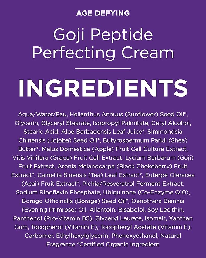 Andalou Naturals Goji Peptide Perfecting Cream - Age Defying Face Moisturizer with Resveratrol, CoQ10 - Supports Skin Collagen and Elastin, Improves Appearance of Wrinkles & Signs of Aging - 1.7 fl oz