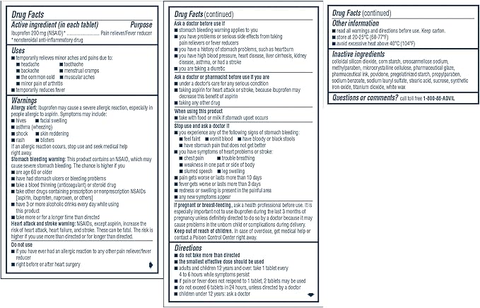 Advil Pain Reliever and Fever Reducer, Pain Relief Medicine with Ibuprofen 200mg for Headache, Backache, Menstrual Pain and Joint Pain Relief - 200 Coated Tablets