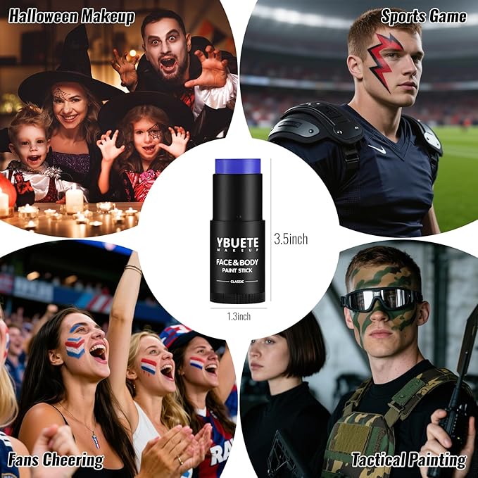 Blue Oil Based Face Body Paint Stick, Non-toxic Full-coverage Face Painting for SFX Cosplay Halloween SFX Mystique Smurf Clown Makeup Avatar, Waterproof Cream Blue Body Painting for Adults