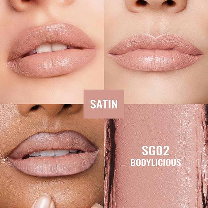 Oulac Beige Nude Satin Lipstick Set - Matte Lip Base, Full Coverage Lip Color, Satin Matte Finish, Cream Texture, Hydrating, Infused with Hyaluronic Acid, 4g*2 SG01+SG02