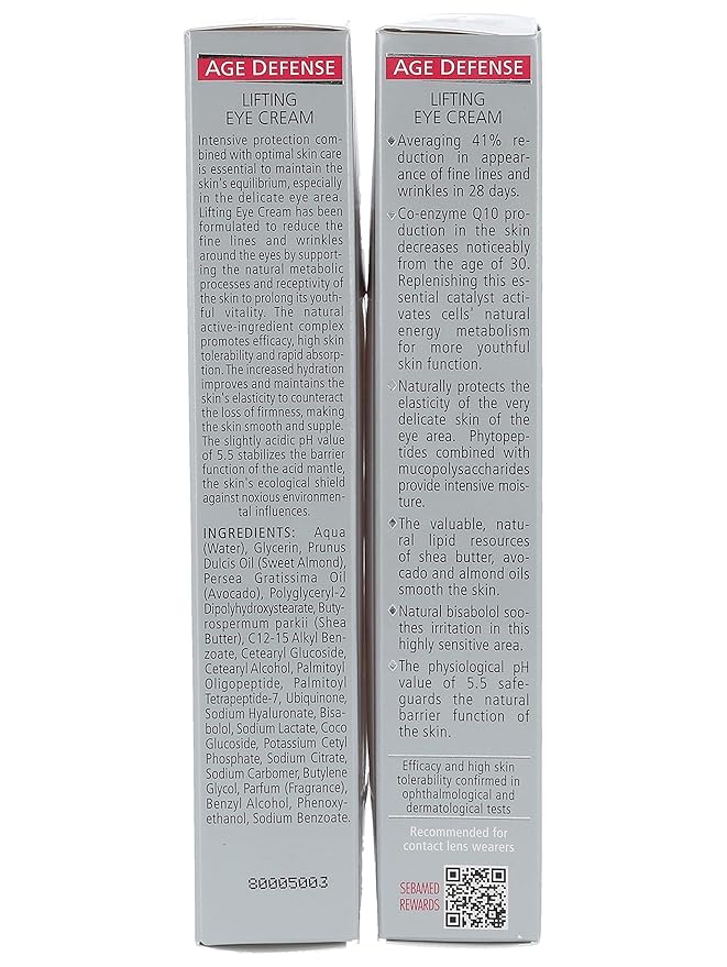 Sebamed Anti Aging Afe defense Q10 Lifting Eye Cream Hyaluron Complex - Visibly Reduces the Apperance of Wrinkles (15mL) Pack of 2