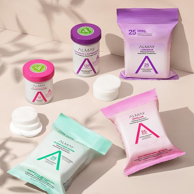 Almay Eye Makeup Remover Pads, Longwear & Waterproof, Hypoallergenic, Fragrance-Free, Ophthalmologist Tested, Stocking Stuffer for Women, 120 Count (Pack of 2)