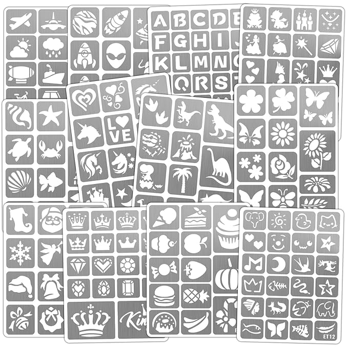 183 PCS Temporary Tattoos Stencils for Kids, Boys Girls Glitter Tattoo Stencils Kit, Body Face Paint Stencils Template for Kids School Show Birthdays Christmas Halloween Party Supplies
