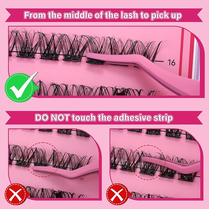 Self Adhesive Eyelashes 48Pcs Lash Clusters Press On Lashes Self Stick Cluster Lashes Pre Glued Eyelash Clusters No Glue No Remover Needed Easy to Apply Save Time (Begonia,D-10-18mix)