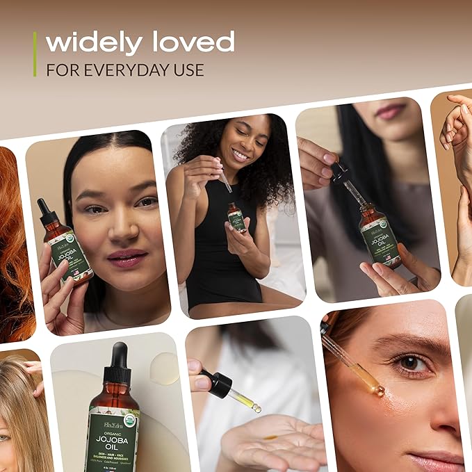 Ella & Eden Organic Jojoba Oil – USDA Certified, Cold-Pressed, 100% Pure & Unrefined, Hexane-Free Oil for Skin, Face, Hair & Nails – 4 Fl Oz Glass Bottle