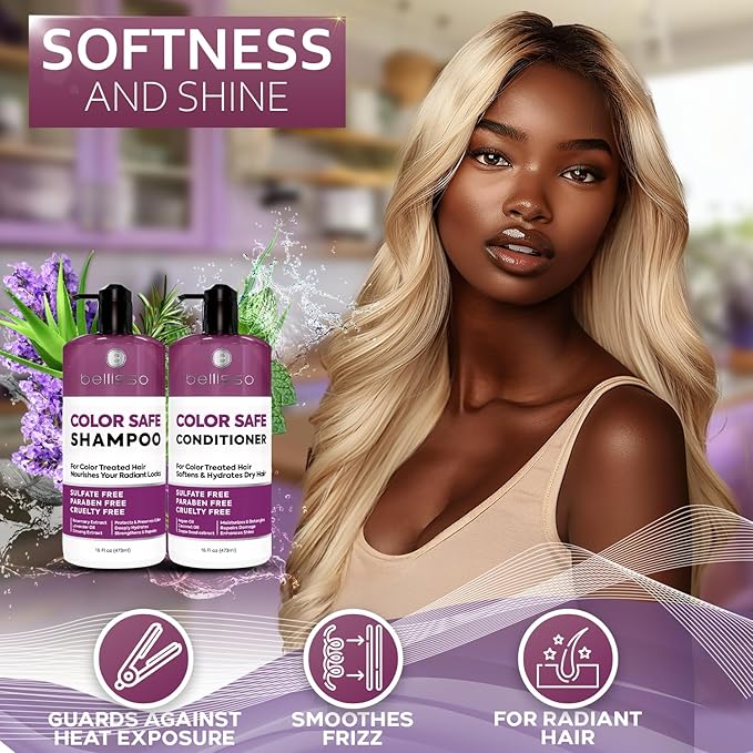 Color Safe Shampoo and Conditioner Set – Anti-Fade Protection for Color Treated, Dyed & Highlighted Hair – Sulfate & Paraben Free, Hydrating Formula with Rosemary, Coconut & Argan Oil for Women & Men