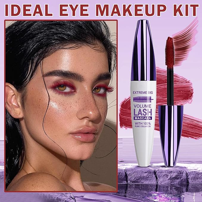 Burgundy Mascara for Eyelashes,5D Colored Mascara Volume and Length Waterproof,Natural Curling for Women Eye Makeup