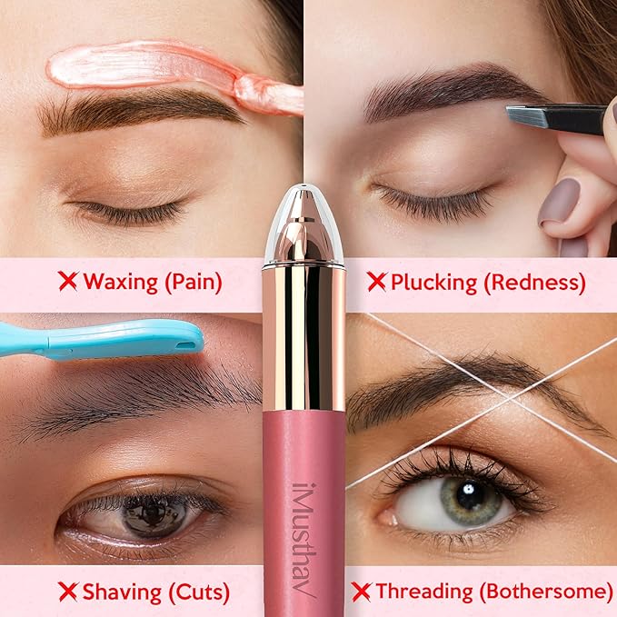 iMusthav Eyebrow Hair Remover for Women | 18K Gold-Plated Head | 360° LED Light Portable Painless Epilator