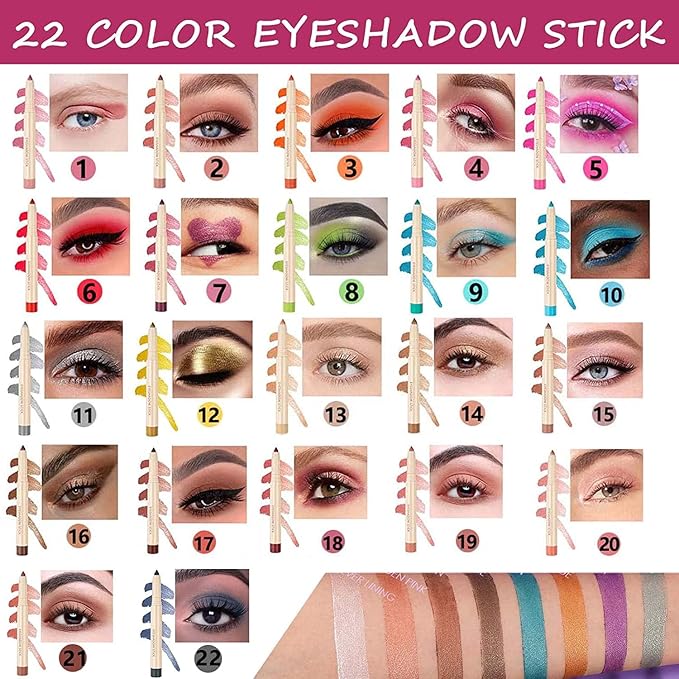 Eyeshadow Pencil Makeup, Waterproof Hypoallergenic Long Lasting Crayon, Highlighter Matte Cream Eye Shadow Stick, Glitter Primer Palette Shimmer Eyeliner Pen, Cocoa Matte