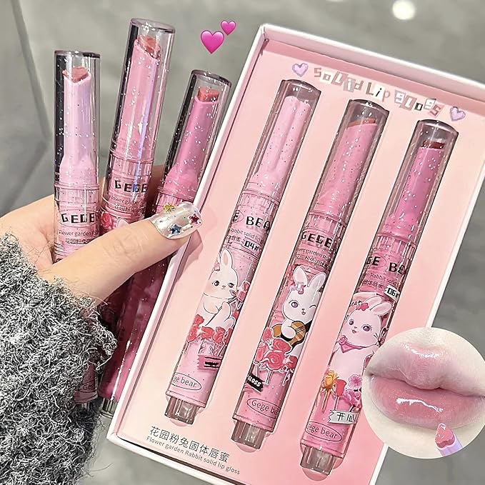 LuckNest 3 Colors Jelly Lipstick Gift Set, Tinted Heart Shape Lip Stain Lip Gloss, Mirror Hydrating Jelly Love Lipstick, Moisturizing Tinted Lip Balm, Vivid Color Glossy Lip Makeup for Girls (A)