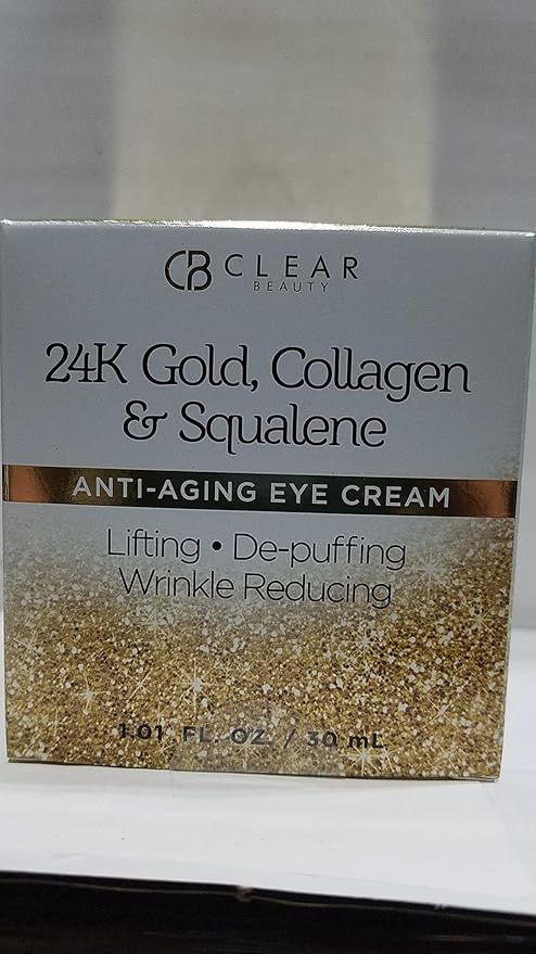 Clear Beauty 24k Gold & Collagen Under Eye Cream - Hydrating, Firming & Anti-Aging - Dermatologist Tested, Clean Beauty & Cruelty-Free Korean Skin Care for All Skin Types - 1 Fl. Oz